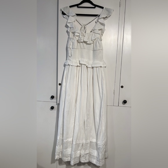 NWT Anthropologie Pilcro White Cotton Ruffle Maxi Dress Smocked Waist Size S - Picture 10 of 15